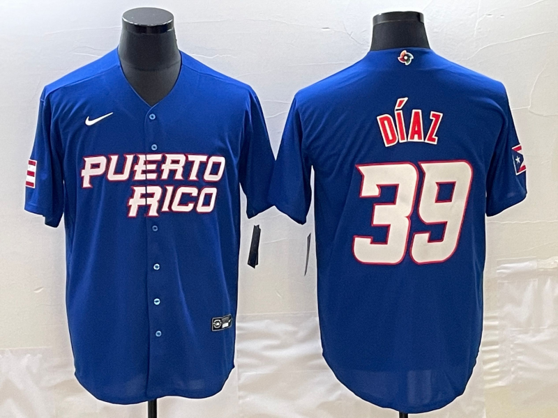 Men's Puerto Rico Baseball #39 Edwin D??az 2023 Royal World Baseball Classic Stitched Jersey